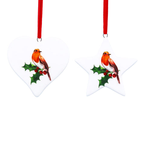 Robin & Holly Ceramic Hanging Decoration (single)