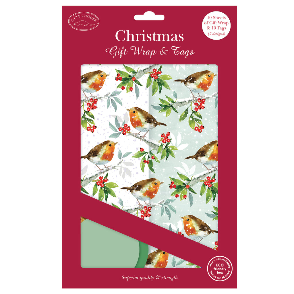 Christmas Wrap and Tags - Holly & Robins Twin Pack