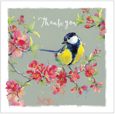 Ling Greeting Card - Great Tit on Quince Blossom