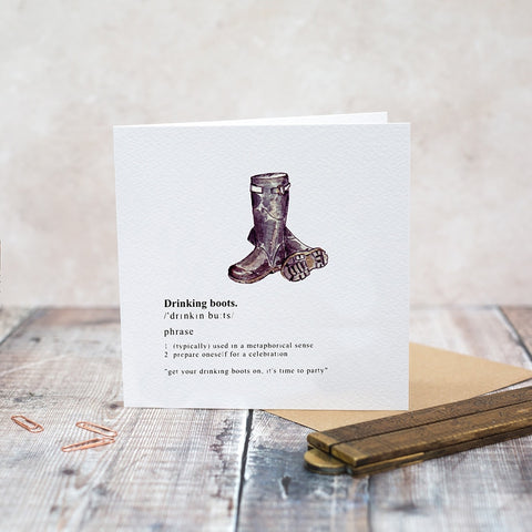 Toasted Crumpet Greeting Card - Drinking Boots