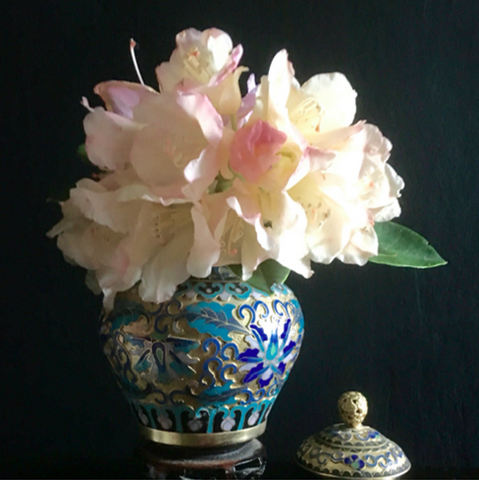 Helensbank Garden Card - Azalea Flowers in an Antique Blue and Gilded Cloisonne Jar