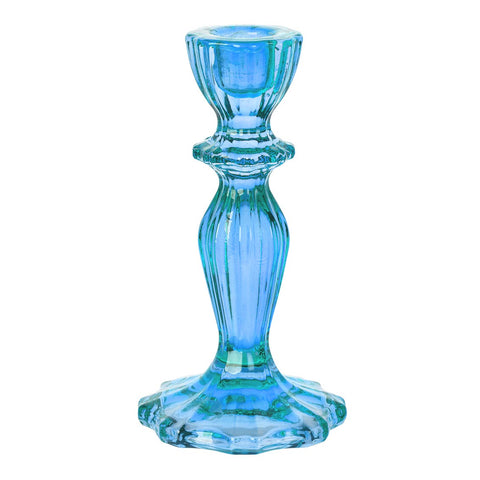 Boho Blue Glass Candle Holder large