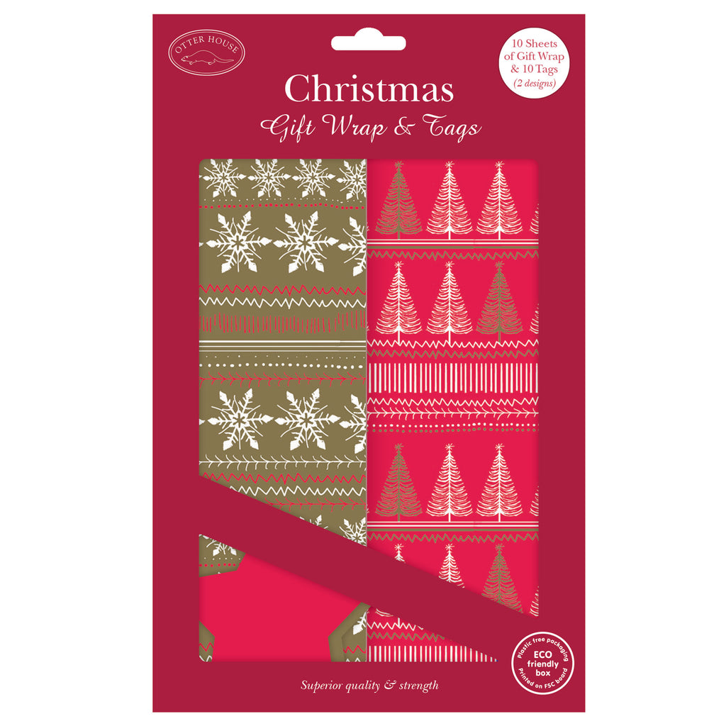 Christmas Wrap and Tags - Snowflake and Winter Trees twin pack
